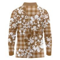 Hibiscus Pakala Bronze Brown Long Sleeve Polo Shirt Tropical Floral Stylized LT01 - Polynesian Pride