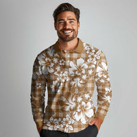 Hibiscus Pakala Bronze Brown Long Sleeve Polo Shirt Tropical Floral Stylized LT01 - Polynesian Pride