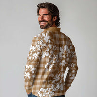 Hibiscus Pakala Bronze Brown Long Sleeve Polo Shirt Tropical Floral Stylized LT01 - Polynesian Pride