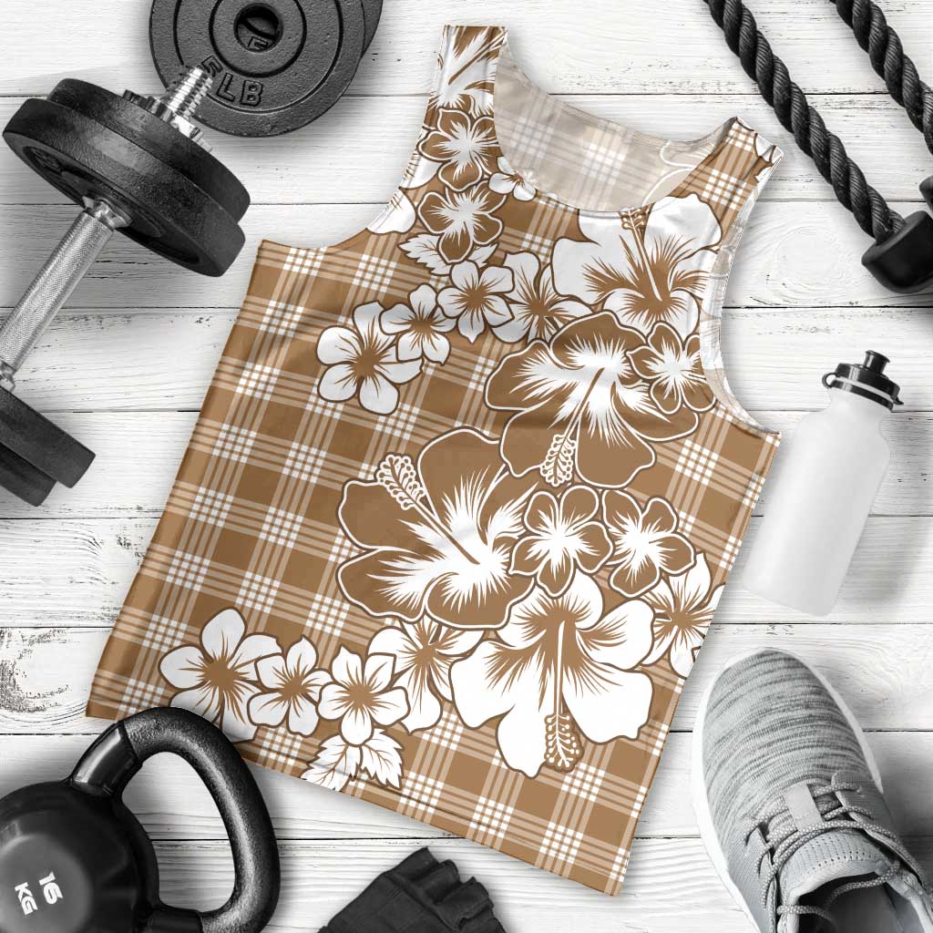 Hibiscus Pakala Bronze Brown Men Tank Top Tropical Floral Stylized - Polynesian Pride