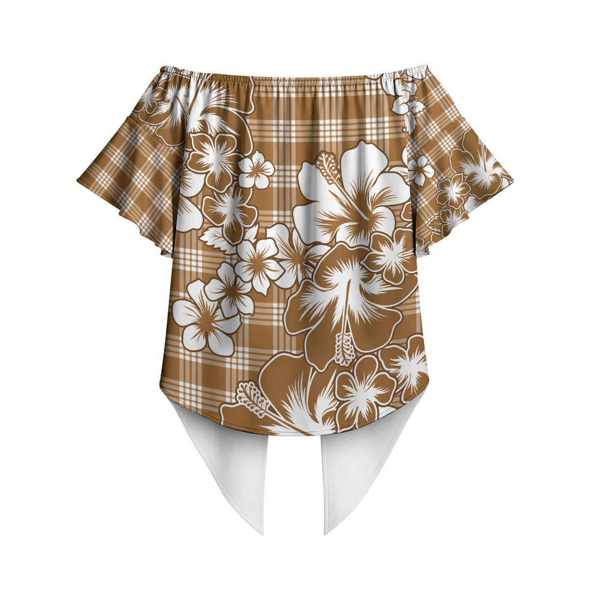 Hibiscus Pakala Bronze Brown Off Shoulder Wrap Waist Top Tropical Floral Stylized LT01 - Polynesian Pride