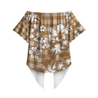 Hibiscus Pakala Bronze Brown Off Shoulder Wrap Waist Top Tropical Floral Stylized LT01 - Polynesian Pride