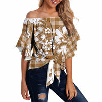 Hibiscus Pakala Bronze Brown Off Shoulder Wrap Waist Top Tropical Floral Stylized LT01 - Polynesian Pride