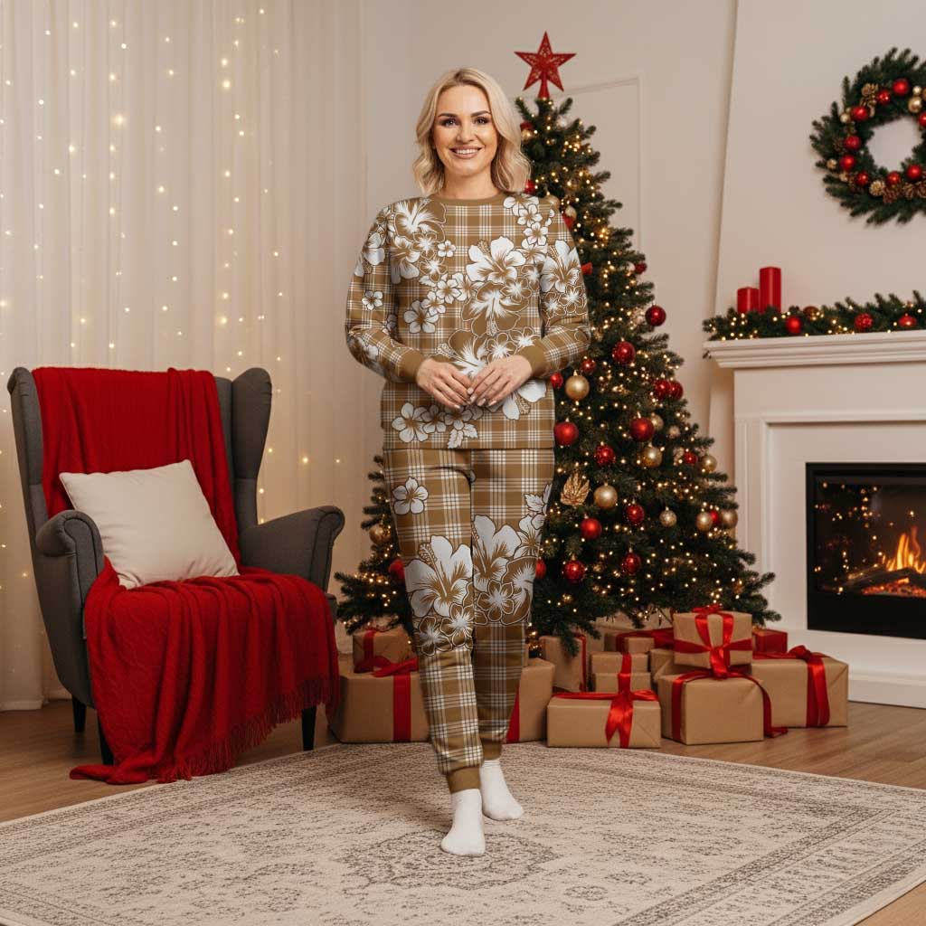 Hibiscus Pakala Bronze Brown Christmas Pajama Set Tropical Floral Stylized - Polynesian Pride