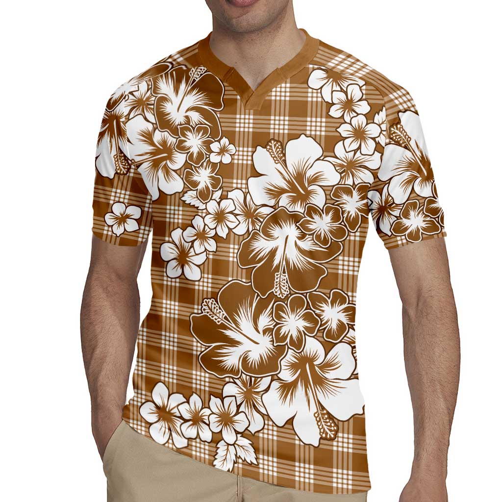 Hibiscus Pakala Bronze Brown Rugby Jersey Tropical Floral Stylized LT01 - Polynesian Pride