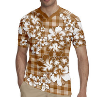 Hibiscus Pakala Bronze Brown Rugby Jersey Tropical Floral Stylized LT01 - Polynesian Pride