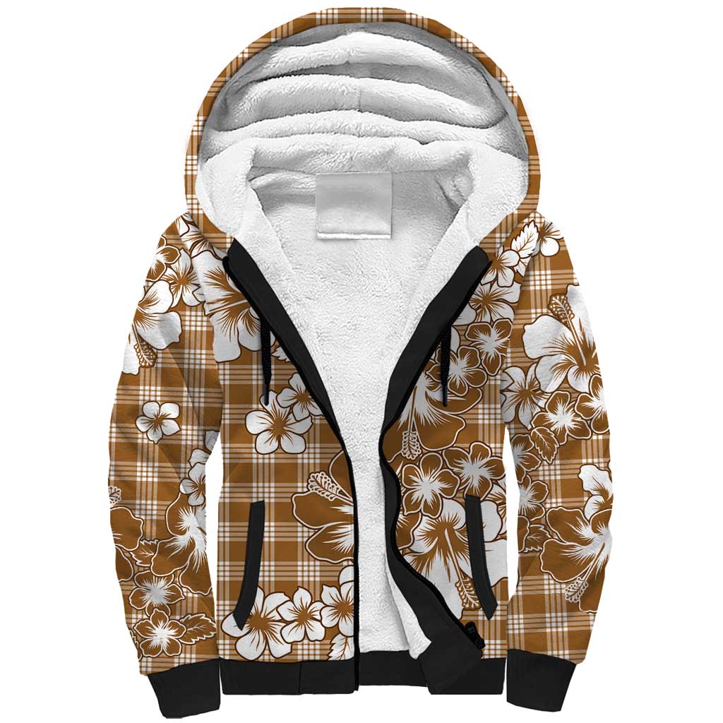 Hibiscus Pakala Bronze Brown Sherpa Hoodie Tropical Floral Stylized - Polynesian Pride