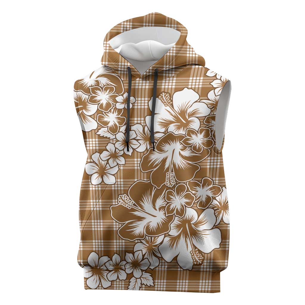 Hibiscus Pakala Bronze Brown Sleeveless Hoodie Tropical Floral Stylized LT01 Brown - Polynesian Pride