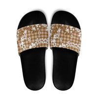 Hibiscus Pakala Bronze Brown Slide Sandals Tropical Floral Stylized - Polynesian Pride