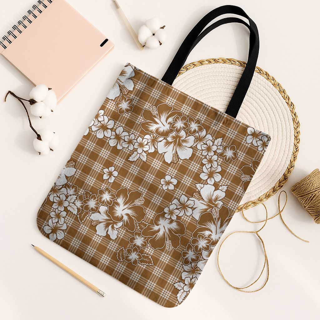 Hibiscus Pakala Bronze Brown Tote Bag Tropical Floral Stylized LT01 Black Strap One Size Brown - Polynesian Pride