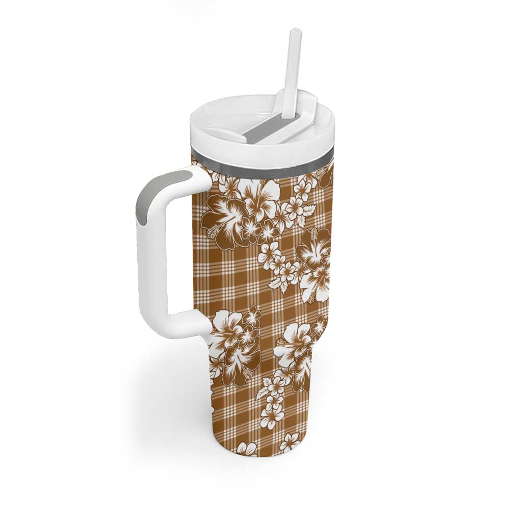 Hibiscus Pakala Bronze Brown Tumbler With Handle Tropical Floral Stylized - Polynesian Pride