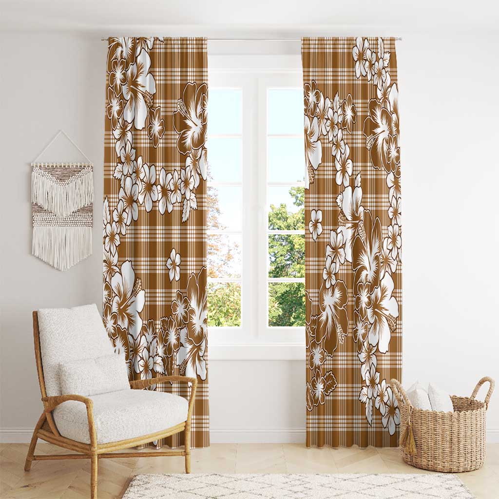 Hibiscus Pakala Bronze Brown Window Curtain Tropical Floral Stylized - Polynesian Pride