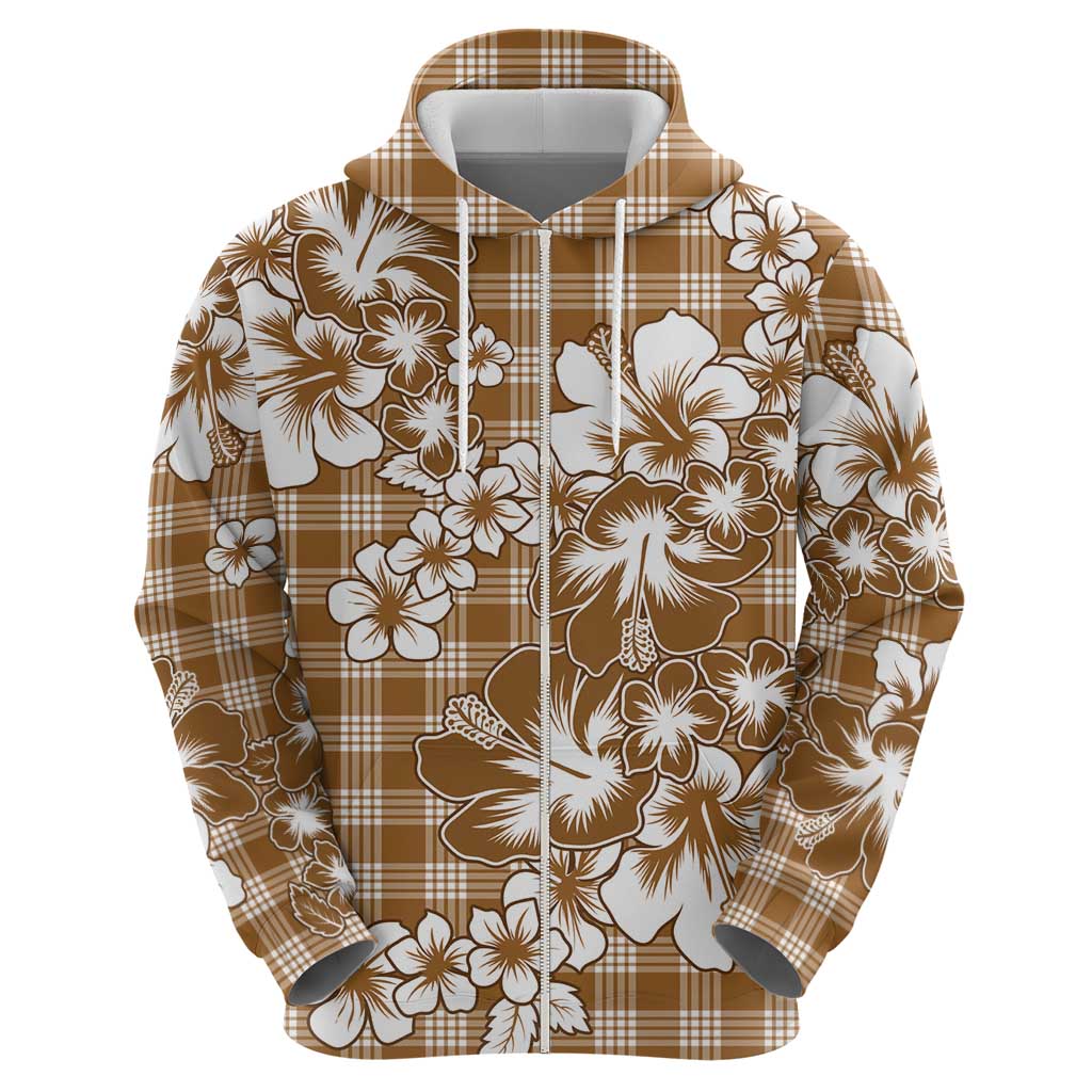 Hibiscus Pakala Bronze Brown Zip Hoodie Tropical Floral Stylized - Polynesian Pride