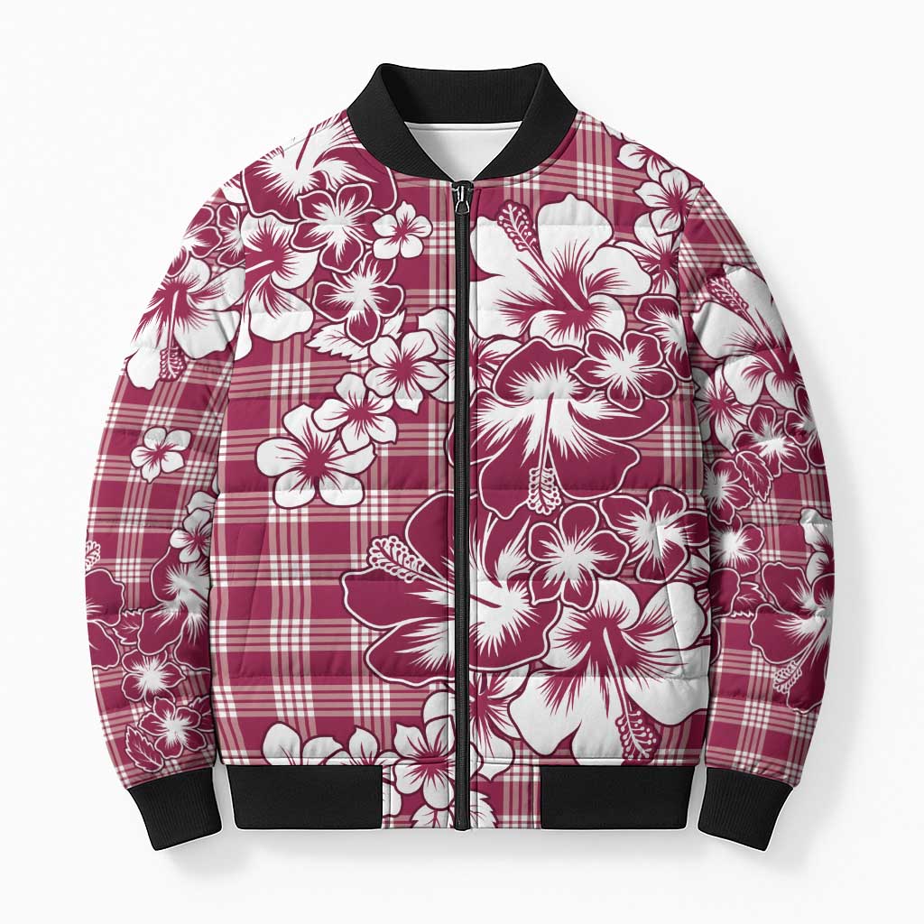 Hibiscus Pakala Royal Magenta Bomber Puffer Jacket Tropical Floral Stylized LT01 Unisex Magenta - Polynesian Pride