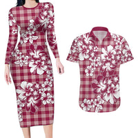 Hibiscus Pakala Royal Magenta Couples Matching Long Sleeve Bodycon Dress and Hawaiian Shirt Tropical Floral Stylized LT01 Magenta - Polynesian Pride