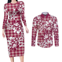 Hibiscus Pakala Royal Magenta Couples Matching Long Sleeve Bodycon Dress and Long Sleeve Button Shirt Tropical Floral Stylized LT01 Magenta - Polynesian Pride