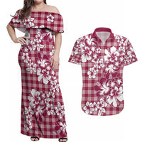 Hibiscus Pakala Royal Magenta Couples Matching Off Shoulder Maxi Dress and Hawaiian Shirt Tropical Floral Stylized LT01 Magenta - Polynesian Pride