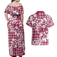 Hibiscus Pakala Royal Magenta Couples Matching Off Shoulder Maxi Dress and Hawaiian Shirt Tropical Floral Stylized LT01 - Polynesian Pride