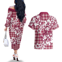 Hibiscus Pakala Royal Magenta Couples Matching Off The Shoulder Long Sleeve Dress and Hawaiian Shirt Tropical Floral Stylized LT01 - Polynesian Pride