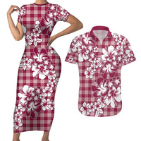 Hibiscus Pakala Royal Magenta Couples Matching Short Sleeve Bodycon Dress and Hawaiian Shirt Tropical Floral Stylized LT01 Magenta - Polynesian Pride