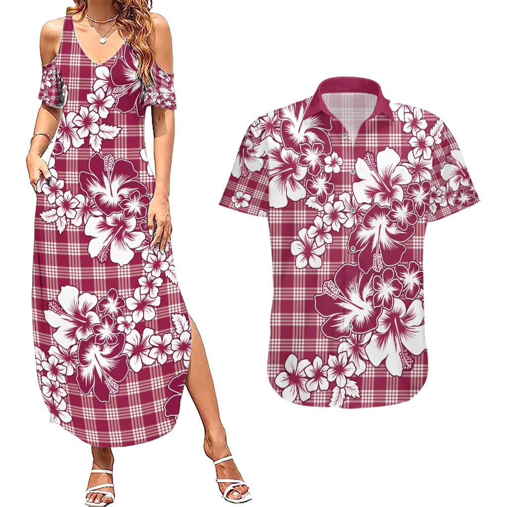 Hibiscus Pakala Royal Magenta Couples Matching Summer Maxi Dress and Hawaiian Shirt Tropical Floral Stylized LT01 Magenta - Polynesian Pride