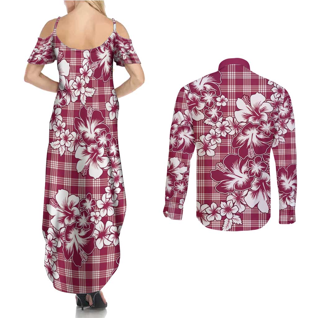 Hibiscus Pakala Royal Magenta Couples Matching Summer Maxi Dress and Long Sleeve Button Shirt Tropical Floral Stylized LT01 - Polynesian Pride