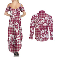 Hibiscus Pakala Royal Magenta Couples Matching Summer Maxi Dress and Long Sleeve Button Shirt Tropical Floral Stylized LT01 - Polynesian Pride