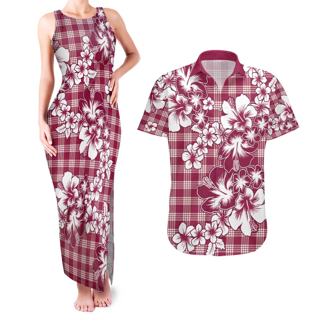 Hibiscus Pakala Royal Magenta Couples Matching Tank Maxi Dress and Hawaiian Shirt Tropical Floral Stylized LT01 Magenta - Polynesian Pride