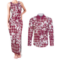 Hibiscus Pakala Royal Magenta Couples Matching Tank Maxi Dress and Long Sleeve Button Shirt Tropical Floral Stylized LT01 Magenta - Polynesian Pride