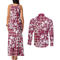 Hibiscus Pakala Royal Magenta Couples Matching Tank Maxi Dress and Long Sleeve Button Shirt Tropical Floral Stylized LT01 - Polynesian Pride