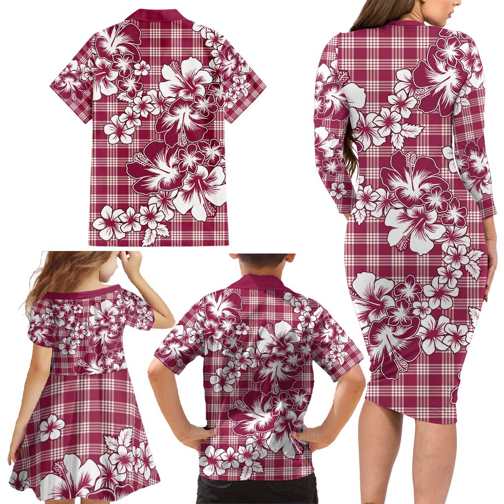 Hibiscus Pakala Royal Magenta Family Matching Long Sleeve Bodycon Dress and Hawaiian Shirt Tropical Floral Stylized LT01 - Polynesian Pride
