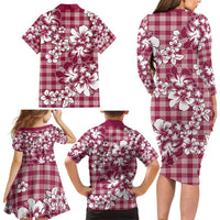 Hibiscus Pakala Royal Magenta Family Matching Long Sleeve Bodycon Dress and Hawaiian Shirt Tropical Floral Stylized LT01 - Polynesian Pride