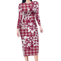 Hibiscus Pakala Royal Magenta Family Matching Long Sleeve Bodycon Dress and Hawaiian Shirt Tropical Floral Stylized LT01 Mom's Dress Magenta - Polynesian Pride