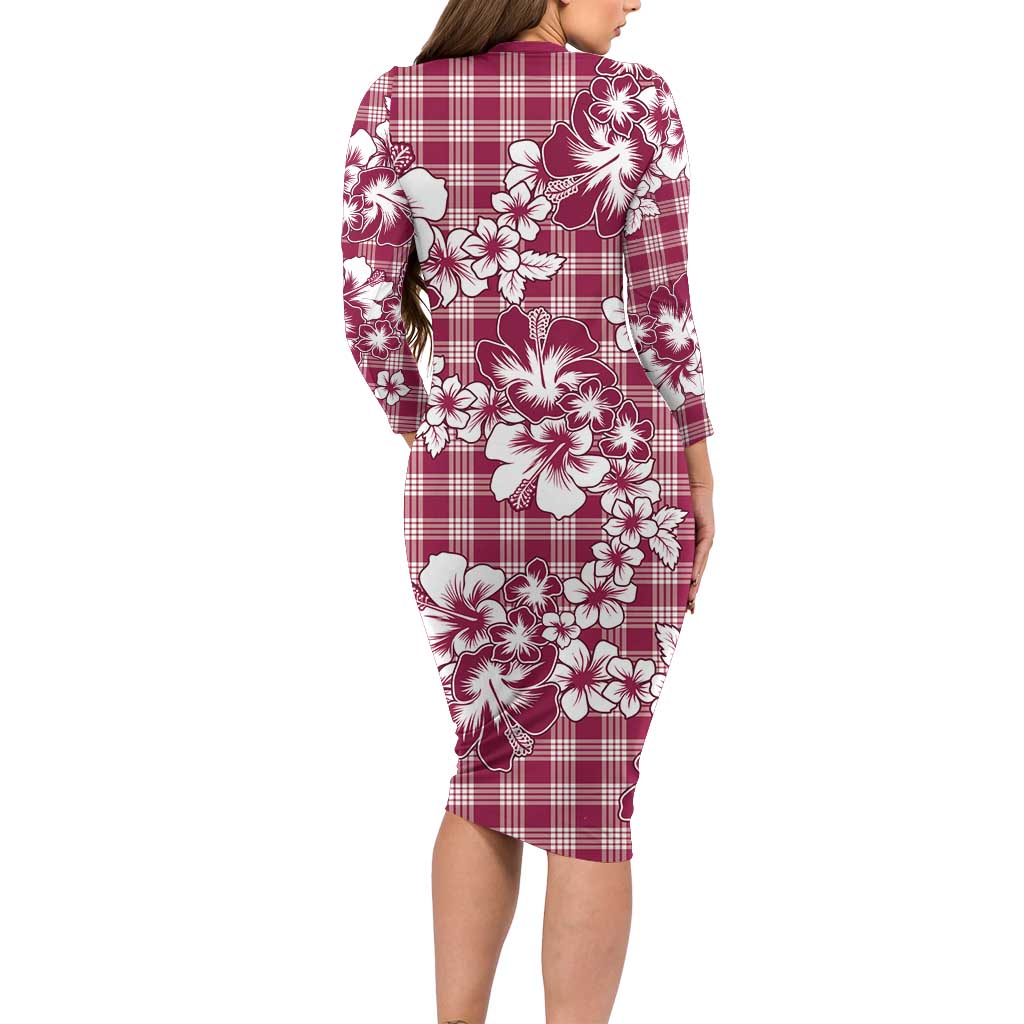 Hibiscus Pakala Royal Magenta Family Matching Long Sleeve Bodycon Dress and Hawaiian Shirt Tropical Floral Stylized LT01 - Polynesian Pride