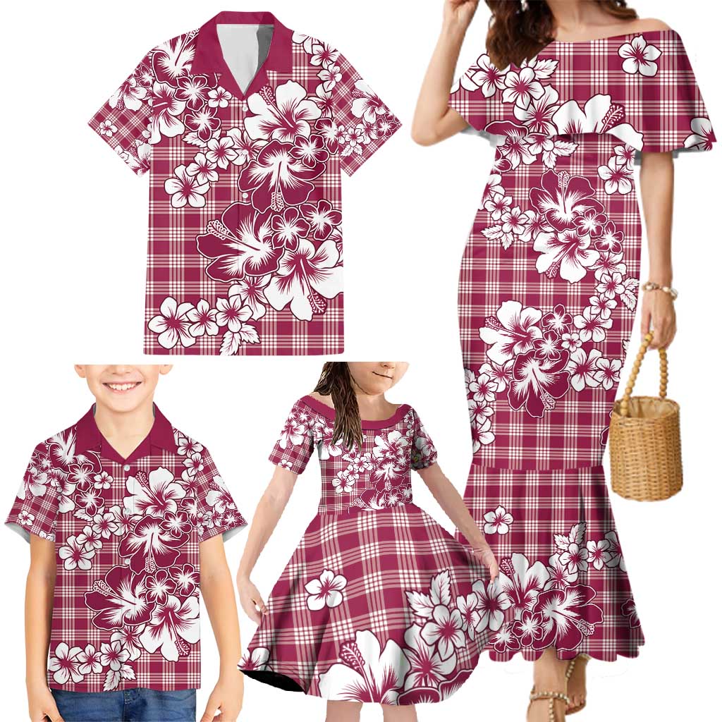 Hibiscus Pakala Royal Magenta Family Matching Mermaid Dress and Hawaiian Shirt Tropical Floral Stylized LT01 - Polynesian Pride