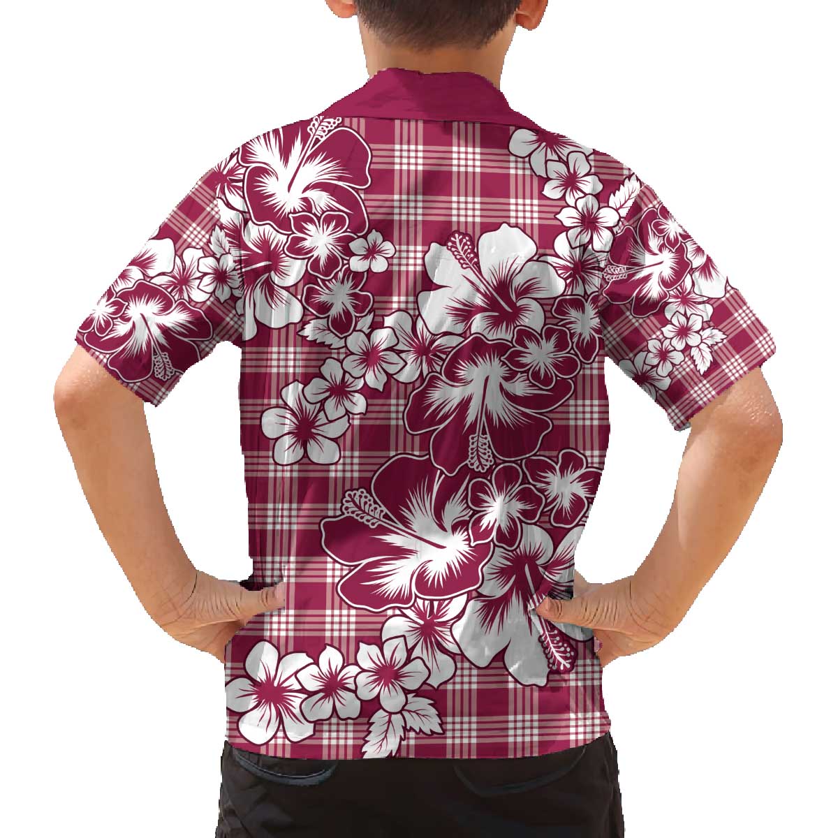 Hibiscus Pakala Royal Magenta Family Matching Off The Shoulder Long Sleeve Dress and Hawaiian Shirt Tropical Floral Stylized LT01 - Polynesian Pride