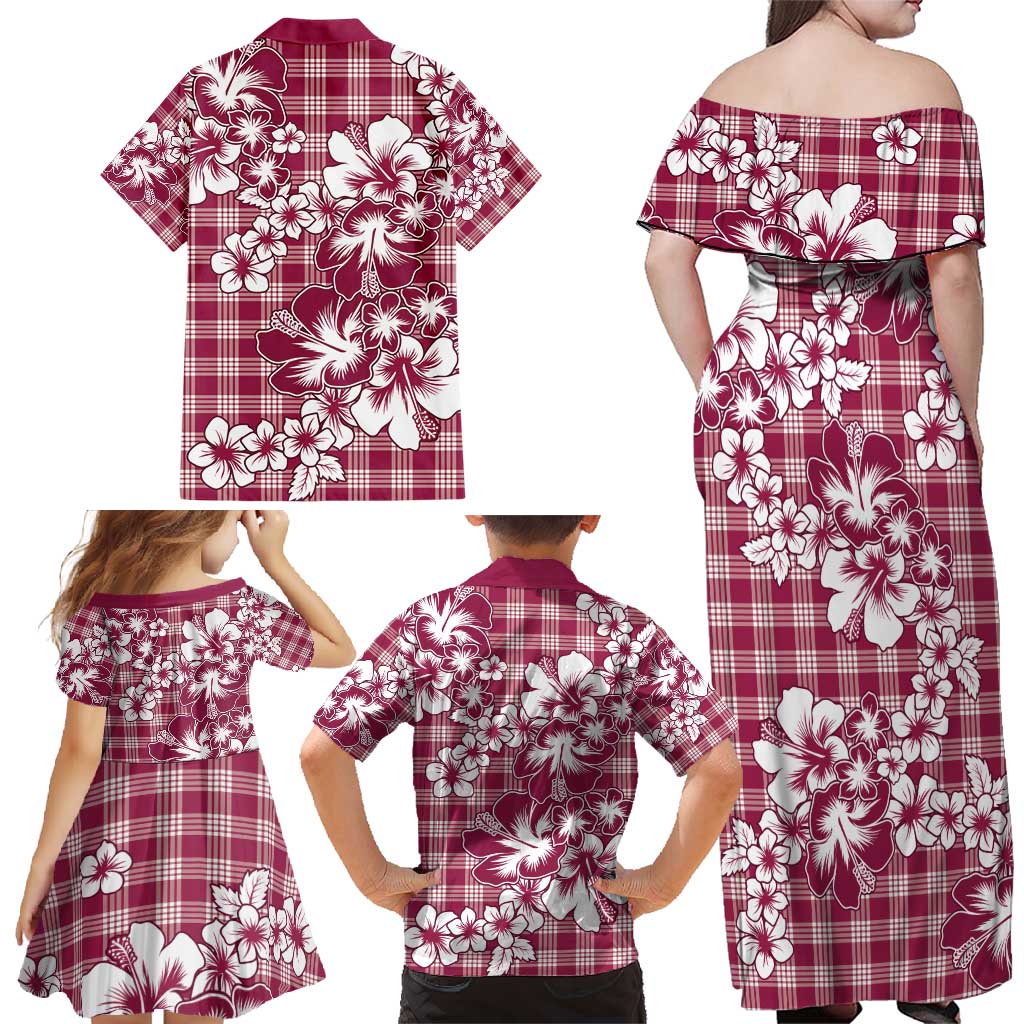 Hibiscus Pakala Royal Magenta Family Matching Off Shoulder Maxi Dress and Hawaiian Shirt Tropical Floral Stylized LT01 - Polynesian Pride
