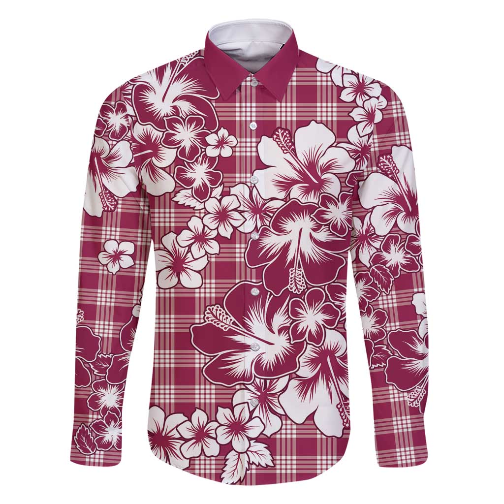 Hibiscus Pakala Royal Magenta Family Matching Off Shoulder Short Dress and Hawaiian Shirt Tropical Floral Stylized LT01 Dad's Shirt - Long Sleeve Magenta - Polynesian Pride