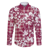 Hibiscus Pakala Royal Magenta Family Matching Puletasi and Hawaiian Shirt Tropical Floral Stylized LT01 Dad's Shirt - Long Sleeve Magenta - Polynesian Pride
