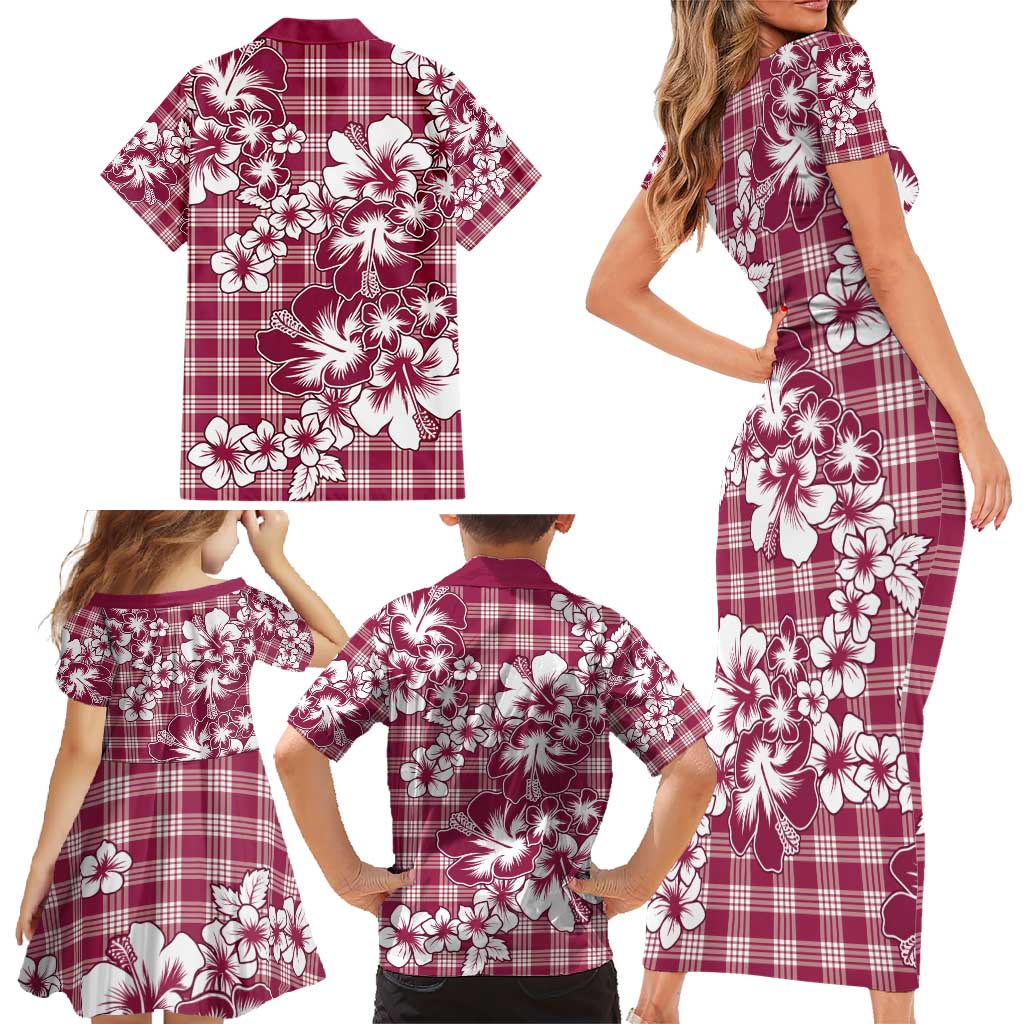 Hibiscus Pakala Royal Magenta Family Matching Short Sleeve Bodycon Dress and Hawaiian Shirt Tropical Floral Stylized LT01 - Polynesian Pride