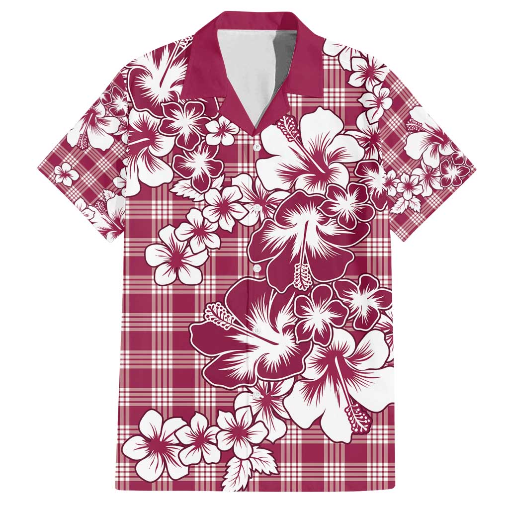 Hibiscus Pakala Royal Magenta Family Matching Summer Maxi Dress and Hawaiian Shirt Tropical Floral Stylized LT01 Dad's Shirt - Short Sleeve Magenta - Polynesian Pride