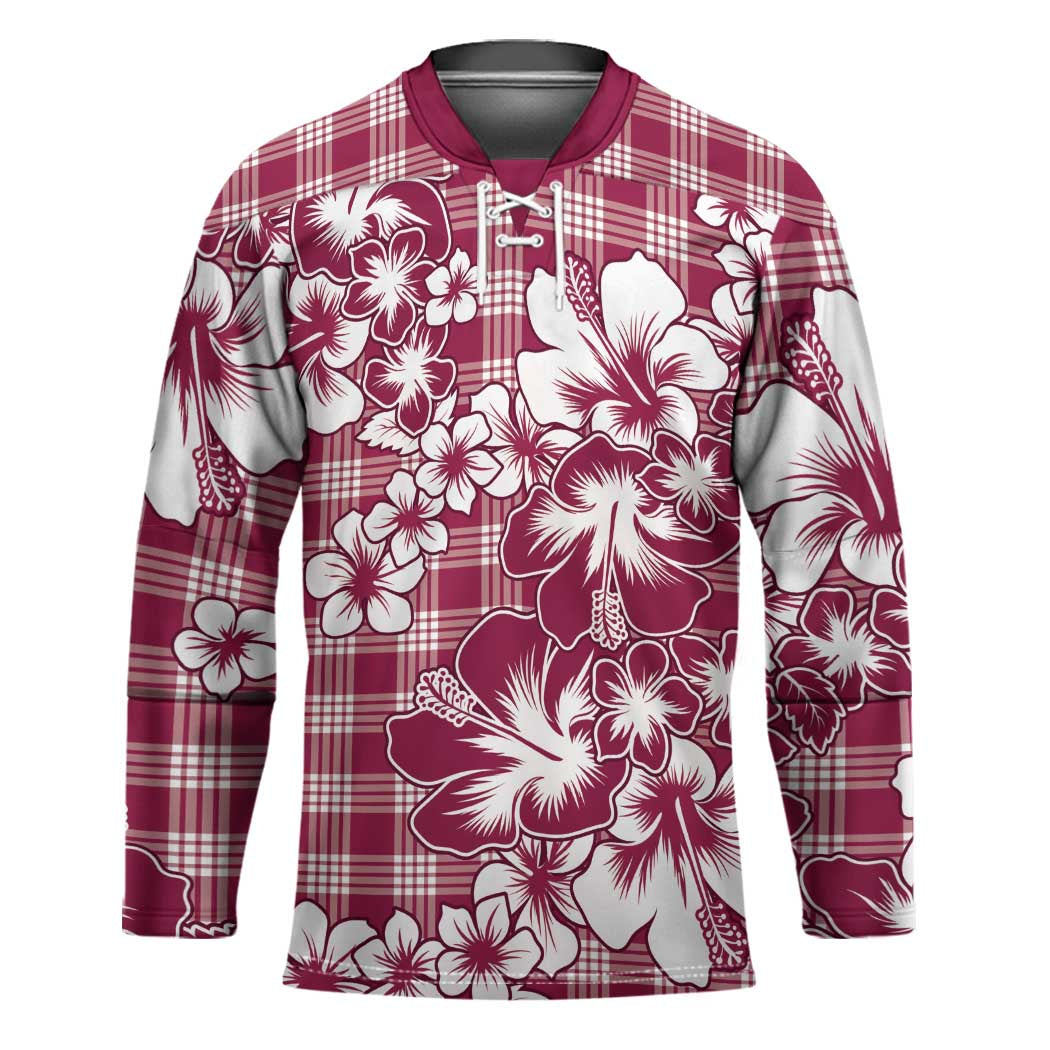 Hibiscus Pakala Royal Magenta Hockey Jersey Tropical Floral Stylized - Polynesian Pride