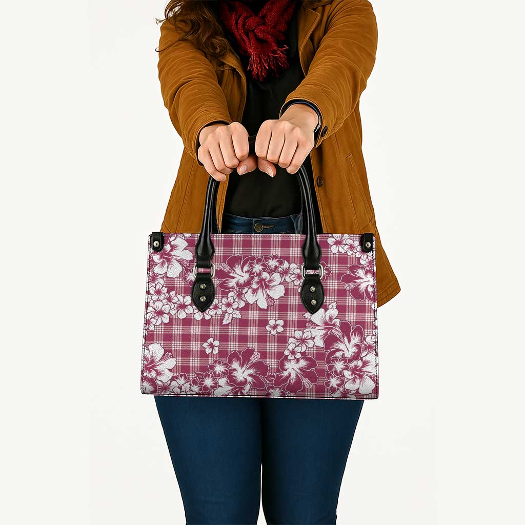 Hibiscus Pakala Royal Magenta Leather Bag Tropical Floral Stylized - Polynesian Pride