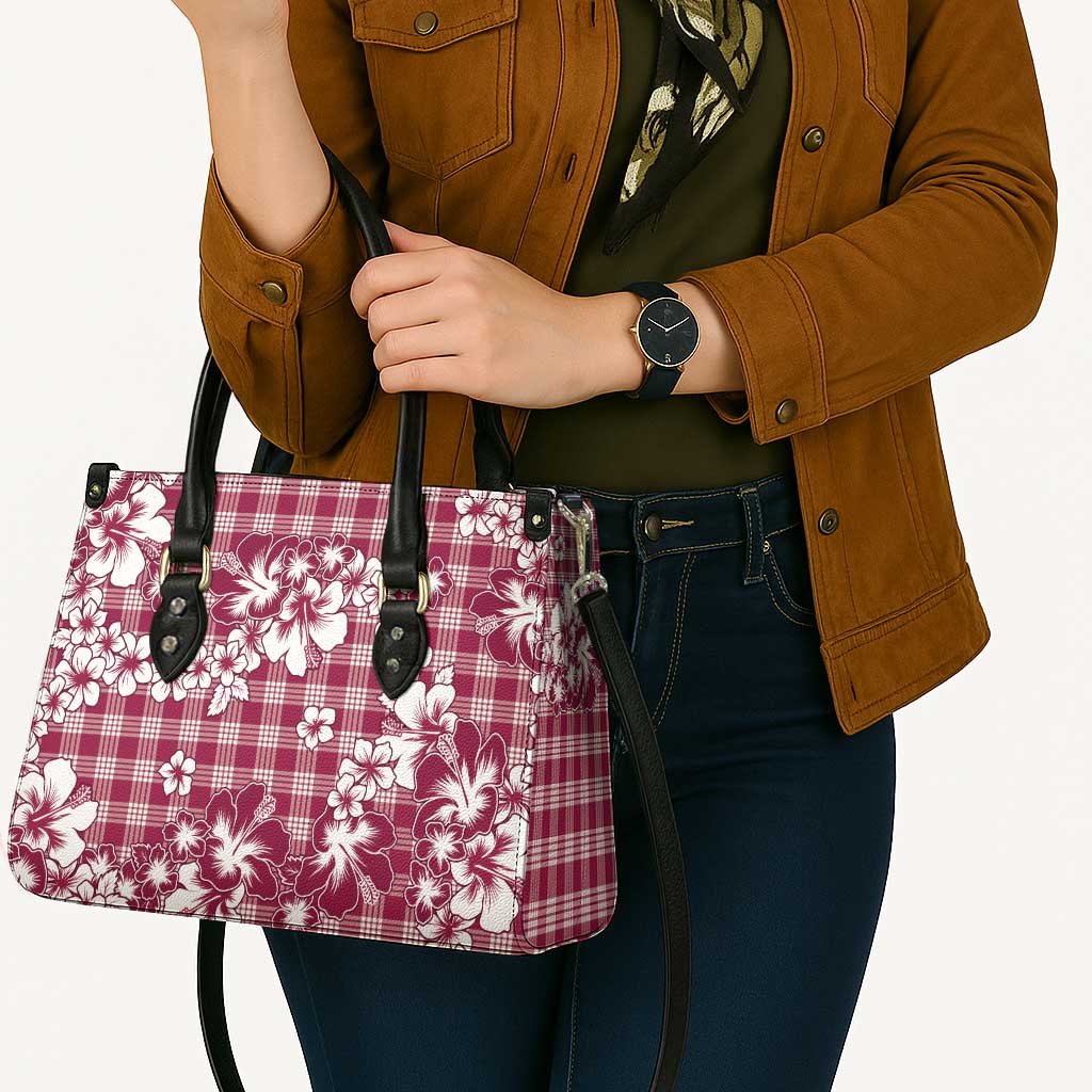 Hibiscus Pakala Royal Magenta Leather Bag Tropical Floral Stylized - Polynesian Pride