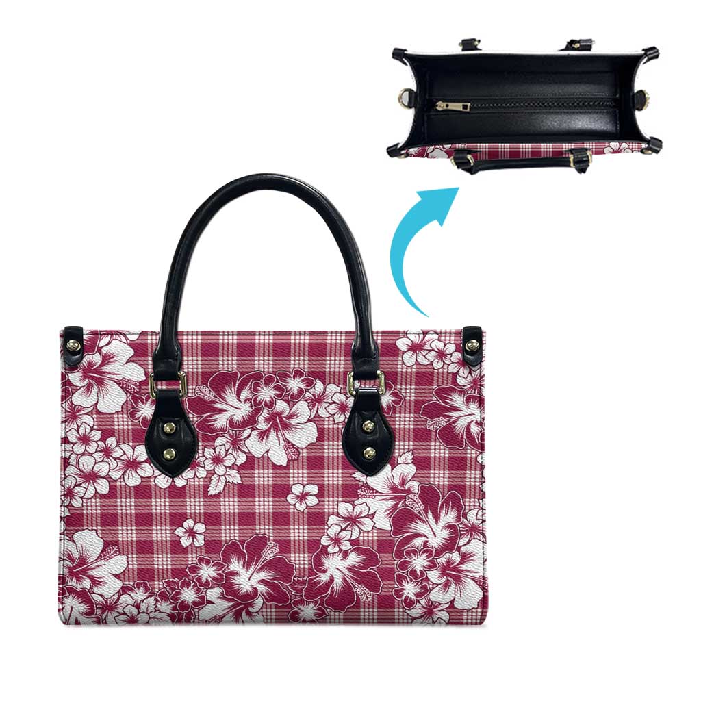 Hibiscus Pakala Royal Magenta Leather Bag Tropical Floral Stylized - Polynesian Pride