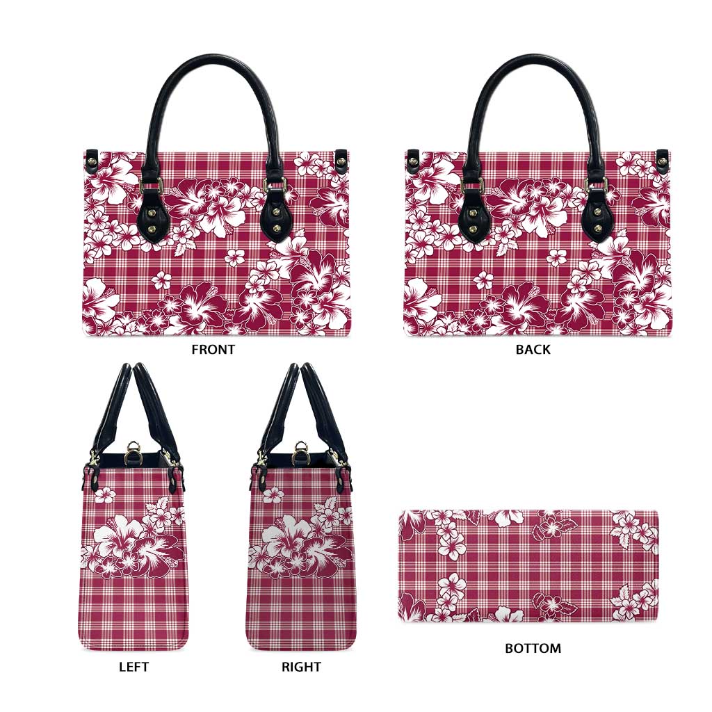 Hibiscus Pakala Royal Magenta Leather Bag Tropical Floral Stylized - Polynesian Pride