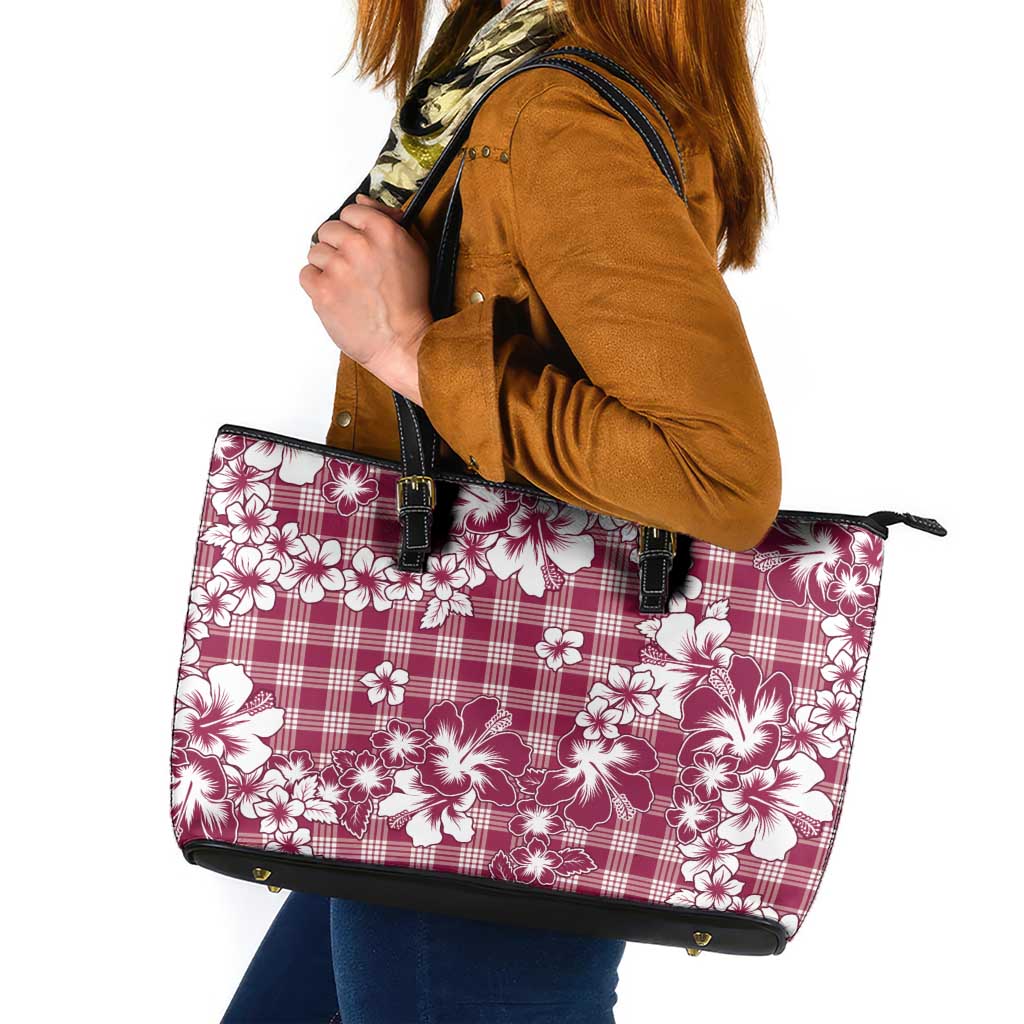 Hibiscus Pakala Royal Magenta Leather Tote Bag Tropical Floral Stylized - Polynesian Pride