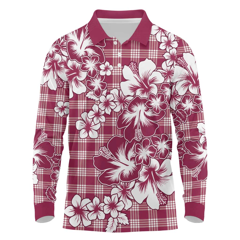 Hibiscus Pakala Royal Magenta Long Sleeve Polo Shirt Tropical Floral Stylized LT01 Magenta - Polynesian Pride