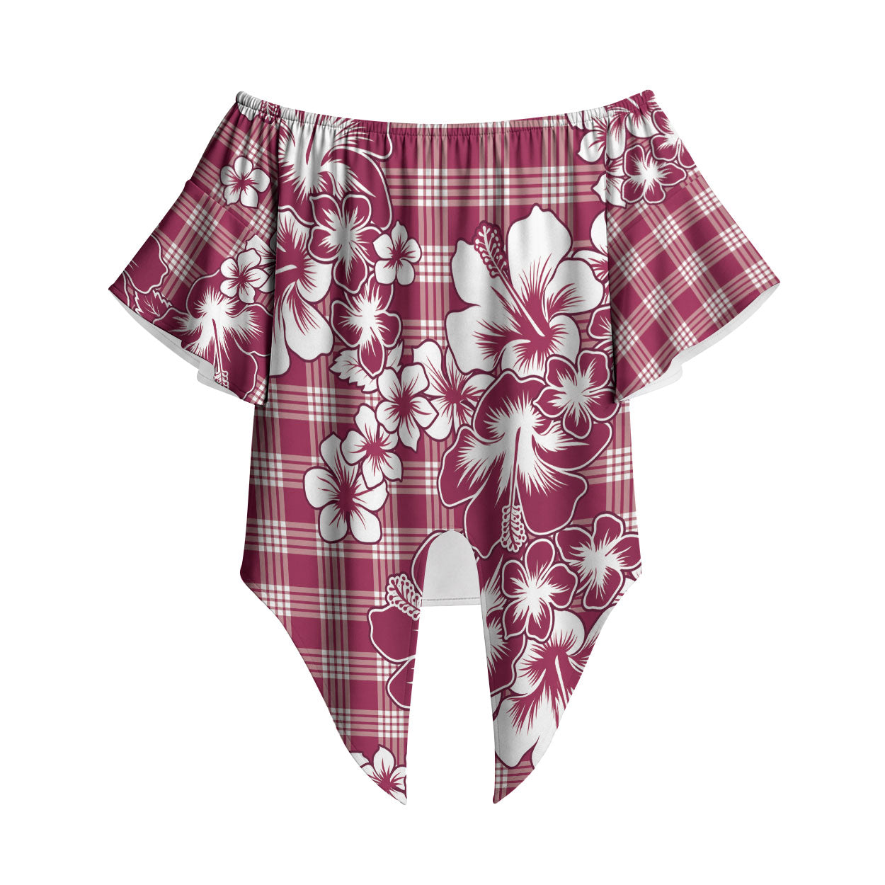 Hibiscus Pakala Royal Magenta Off Shoulder Wrap Waist Top Tropical Floral Stylized LT01 Magenta - Polynesian Pride