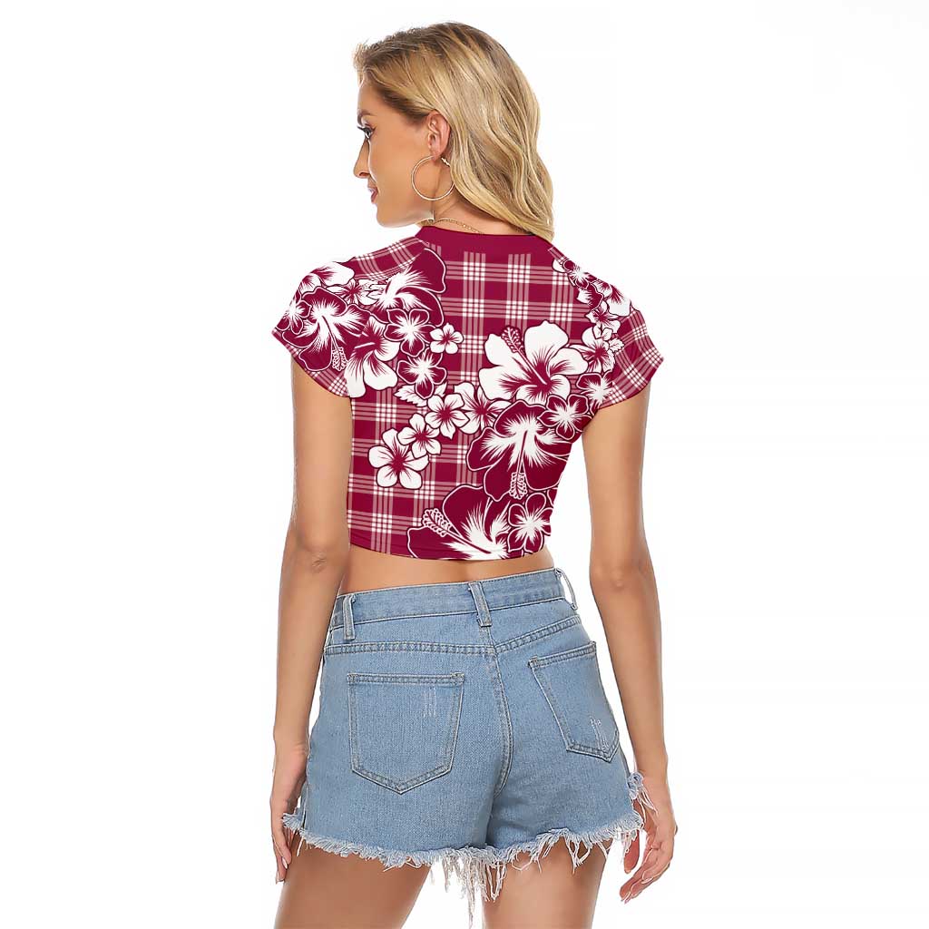 Hibiscus Pakala Royal Magenta Raglan Cropped T Shirt Tropical Floral Stylized - Polynesian Pride
